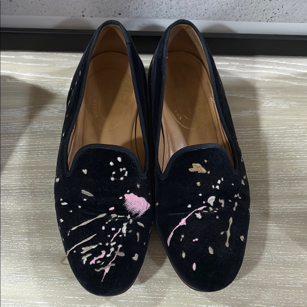Stubbs & Wootton Paint Splatter Velvet Loafers